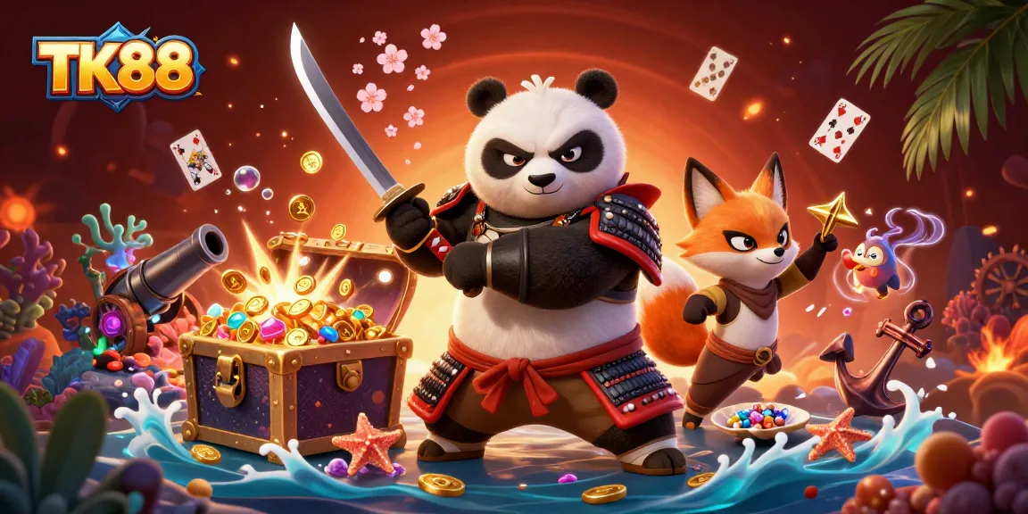 TK88 showcases a thrilling gaming adventure with dynamic characters and engaging elements around a casino theme.