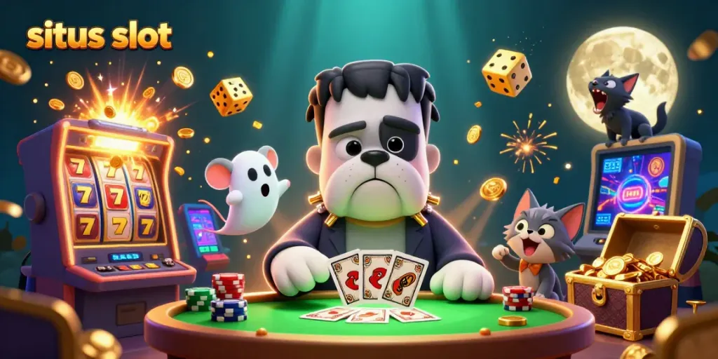 Experience thrilling jackpots at situs slot with colorful characters and vibrant casino elements.