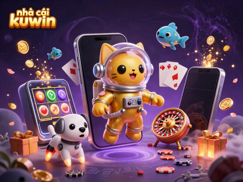 Experience vibrant gaming with nhà cái kuwin, featuring a dynamic space-themed casino scene.