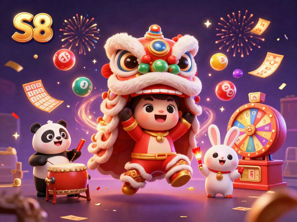 Experience vibrant gaming excitement at S8 with a dynamic lottery celebration scene.