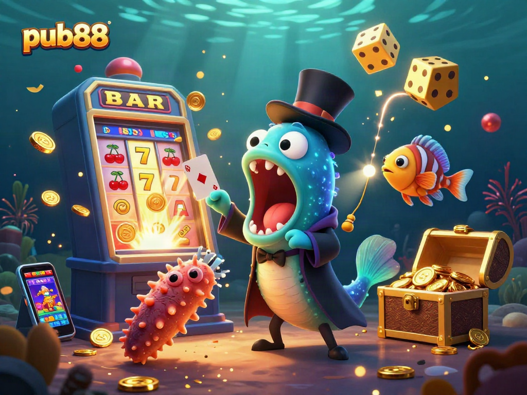 Watch the pub88 magic unfold with the buoyant gulper eel performing card tricks.