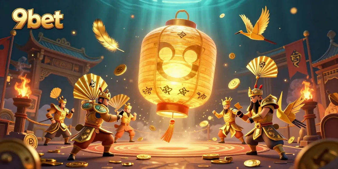 Experience winning strategies at 9bet with a vibrant casino scene featuring golden lantern spirits.