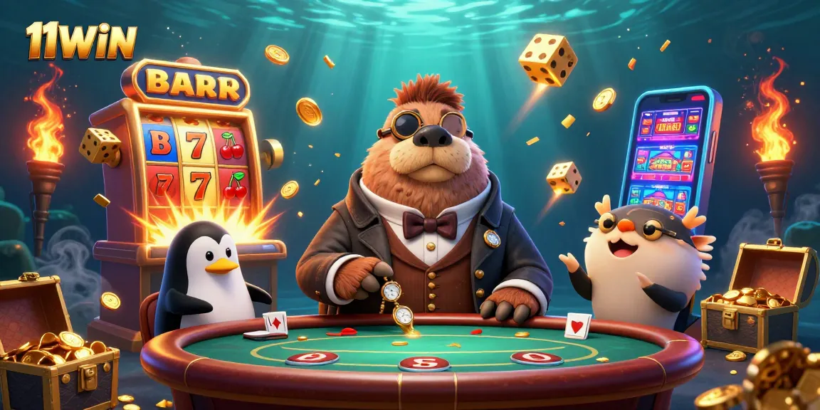 Engage in thrilling gameplay at 11WIN's underwater casino featuring colorful characters.