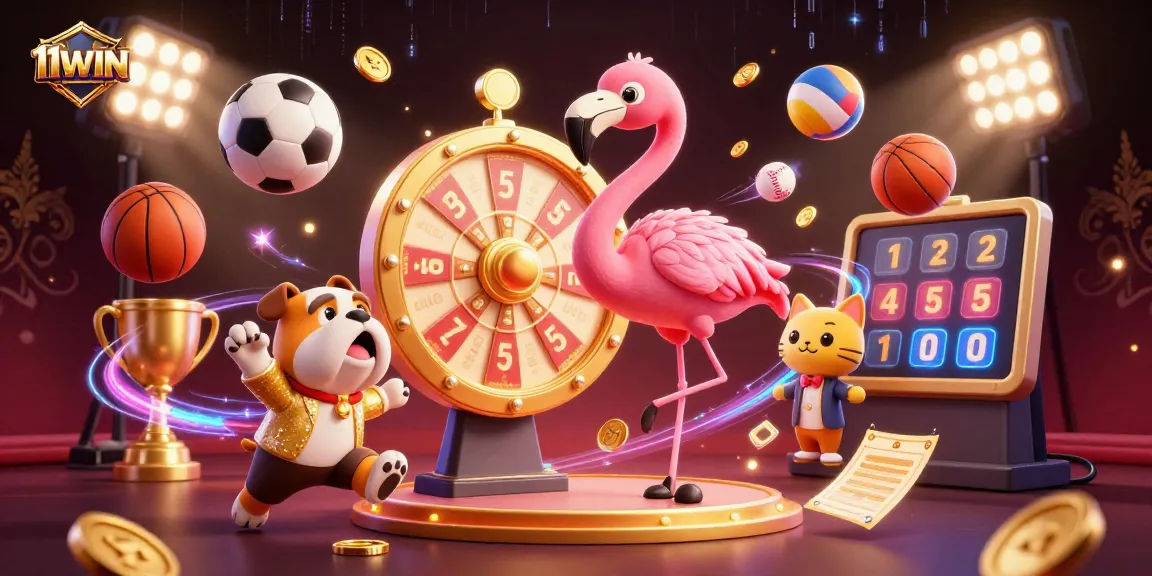 Bet on action with 11WIN's vibrant casino experience, showcasing dynamic sports and colorful prizes.