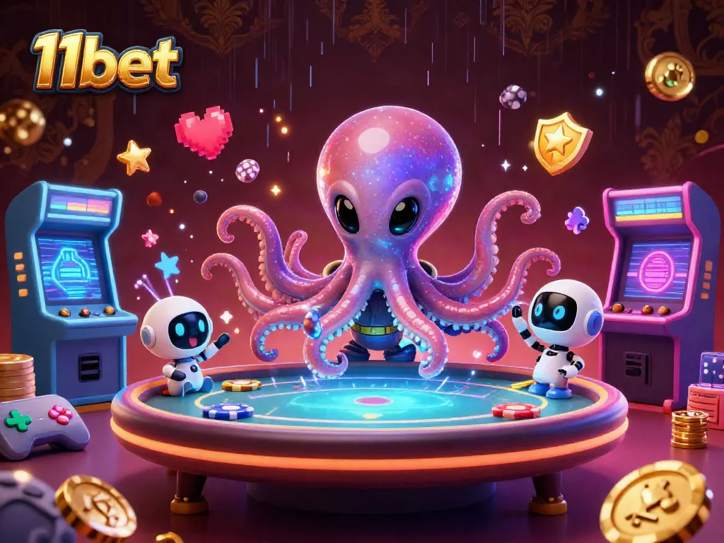 Engage with 11bet's thrilling 3D casino adventure featuring cosmic gaming characters and vibrant arcade elements