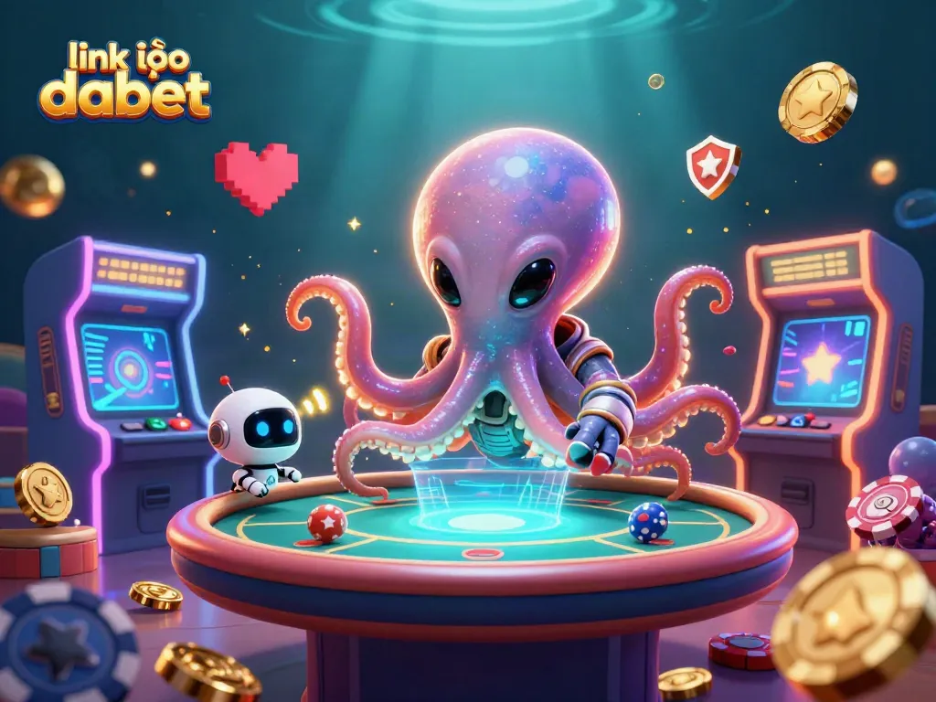 Engage in thrilling gameplay with link vào dabet, featuring a colorful 3D casino scene with alien characters.