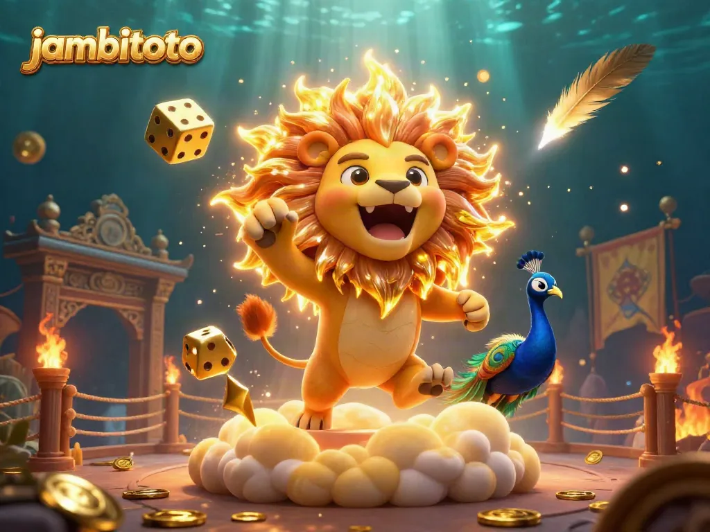 Experience the vibrant energy of jambitoto with a roaring lion and captivating gaming elements.