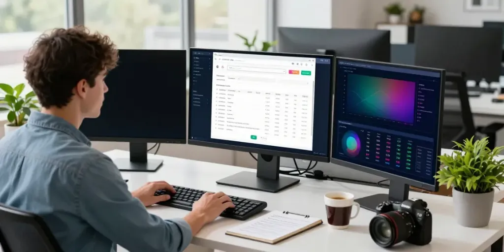 Digital marketing specialist analyzing instant indexing metrics in a modern workspace.
