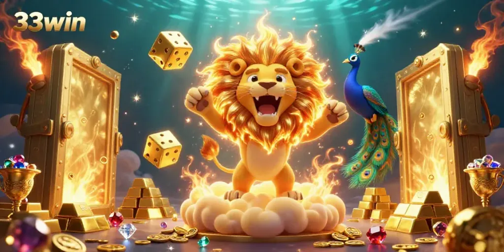 Experience the excitement of 33win's golden adventure with vibrant characters and gems bursting with energy.