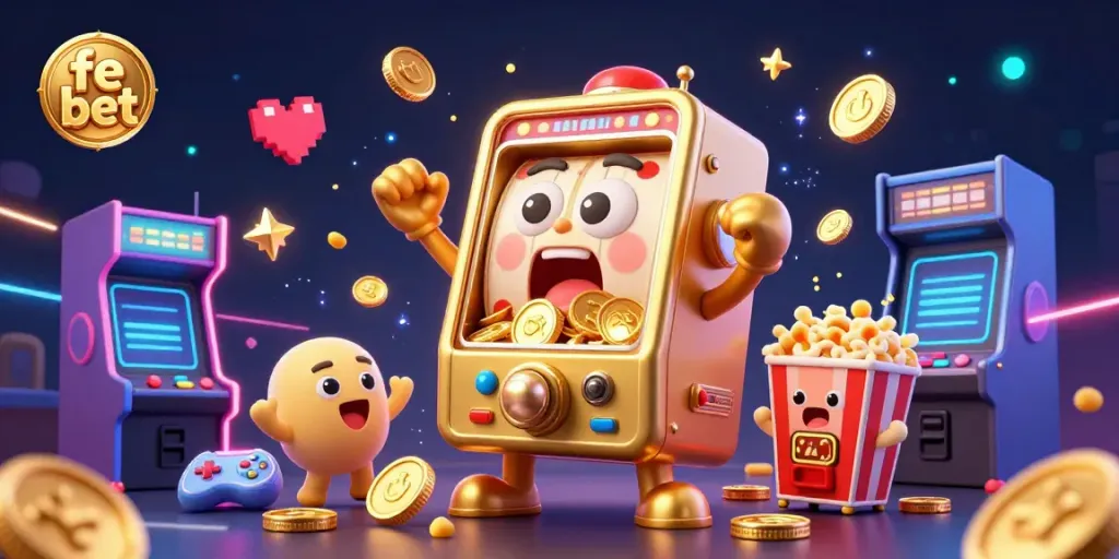 Experience the joy of winning at fe bet with animated slot machines celebrating a jackpot.