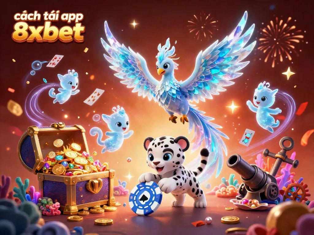 Experience the thrill of cách tải app 8xbet with this vibrant 3D illustration featuring colorful characters and casino elements.