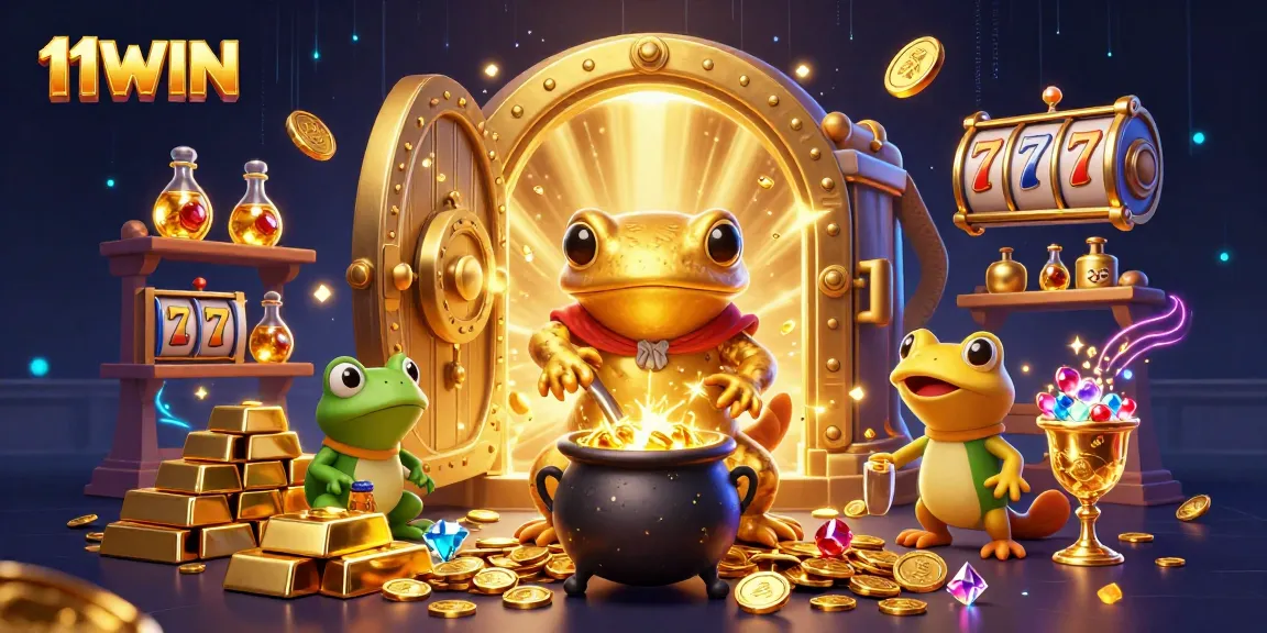 Experience thrilling gameplay with the 11WIN casino's vibrant illustration of magical alchemy and jackpots.