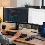 使用爱思助手下载进行设备管理的开发者在现代办公环境中工作