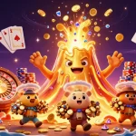 Hitclub players win big with a thrilling eruption of golden treasures in a dynamic casino scene.