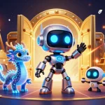 Engage with kèo nhà cái in this vibrant sports betting scene featuring a futuristic robot and treasures.
