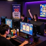 Exciting gaming scene showcasing situs slot deposit 10 ribu with players enjoying thrilling online slots