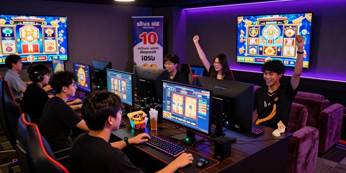 Exciting gaming scene showcasing situs slot deposit 10 ribu with players enjoying thrilling online slots