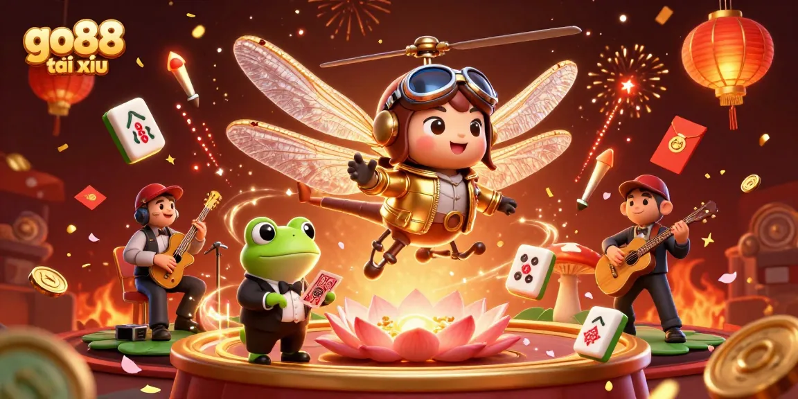 Experience the thrill of go88 tài xỉu with dynamic gaming visuals featuring a dragonfly pilot and casino elements.