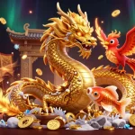 Find out more about thrilling gambling games with an ultra-detailed illustration of a dragon, phoenix, and koi fish.