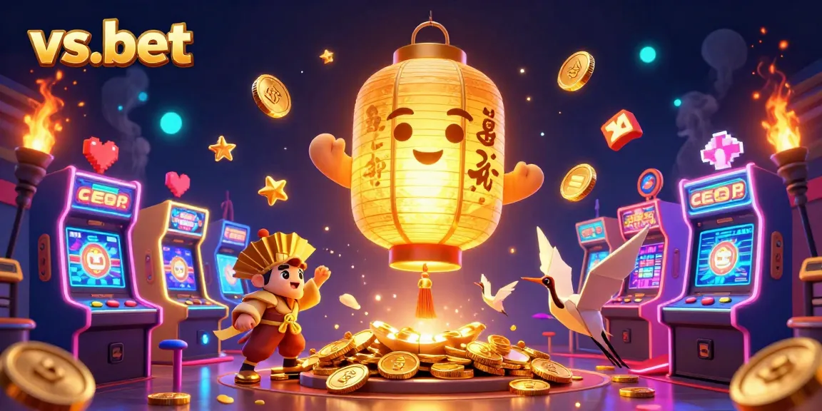 Engage in thrilling gameplay with vs-bet's vibrant casino scene, featuring golden lanterns and dynamic game elements.