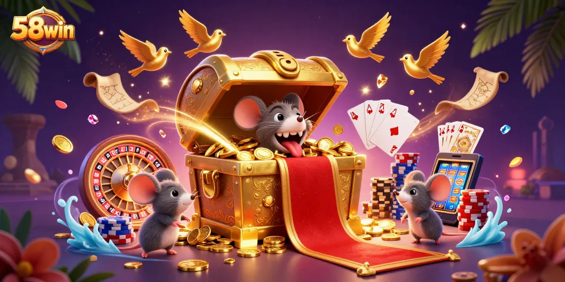 Experience the thrill of 58win with dynamic 3D casino elements and vibrant treasures.