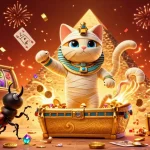 Engage with top-tier gaming scenes at B52 Club, featuring an Egyptian mummy cat amidst golden casino treasures.