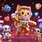 Immerse in the 11WIN gaming realm with vibrant slots and arcade elements in a cosmic scene.