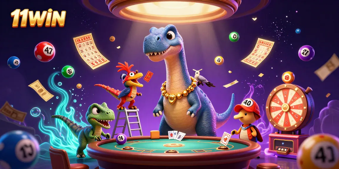 11WIN brings excitement to gamblers with a vibrant 3D casino illustration scene