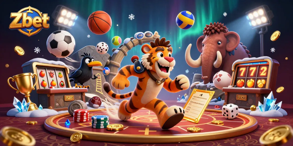 Zbet showcases a vibrant prehistoric casino scene with stone betting elements and clever characters.