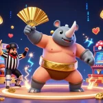 Experience the thrill of gaming with 789BET as a sumo beetle champion celebrates with golden coins and lively casino elements.
