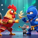 Engage in exciting action at HUBET with fighting roosters and vibrant casino game elements.