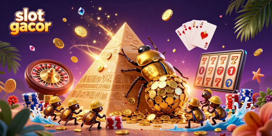 Experience the thrill of slot gacor with a vibrant scene of golden treasures and gaming elements.