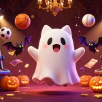 Engage in thrilling gaming experiences with the 11WIN haunted casino featuring a ghost cat and sports-themed elements.